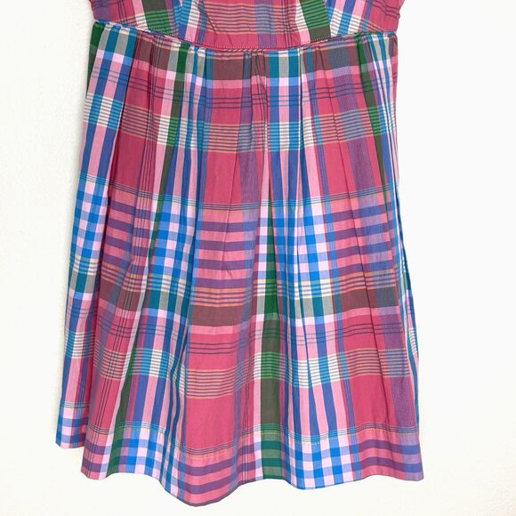 J.Crew Plaid Pleated Apron Sun Dress Size 2 Cotton Poplin Retro Preppy Pinup - Picture 5 of 9